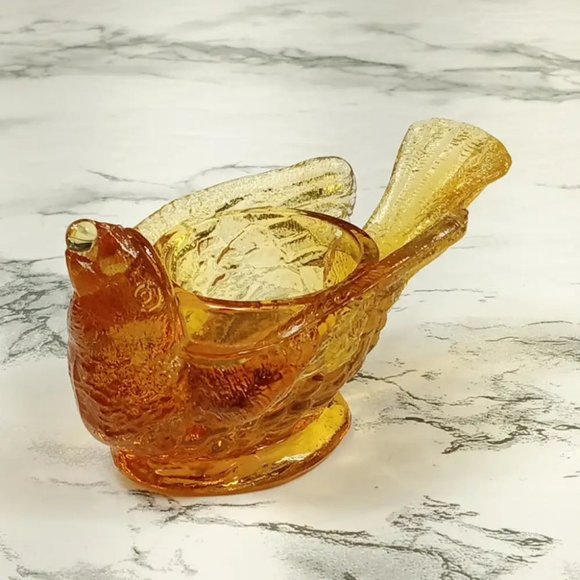 Degenhart Glass Bird & Berry Trinket Paperweight Open Salt Vtg - Picture 3 of 8